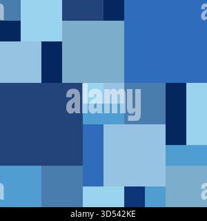 Square seamless pattern of blue colors. Calm cold geometric background in patchwork style. Patchwork quilt in country style. Stock Vector