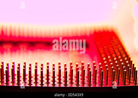 Abstract closeup view of microprocessor connection pins Stock Photo