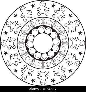 Sweet & Symmetrical: Gingerbread Man Mandala Vector Design for DIY Crafts. Stock Vector