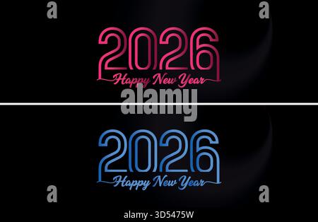 Happy New Year 2026 Neon Style Text on Black Background Stock Vector