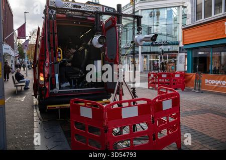 Metropolitan Police Live Facial Recognition Cameras in operation situated on Sutton High Street, Greater London, England, United Kingdom Stock Photo