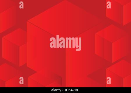 Modern and dynamic abstract red background with subtle isometric 3D cubes blocks pattern. Ideal for tech, data, business, or presentation backdrop. Stock Vector