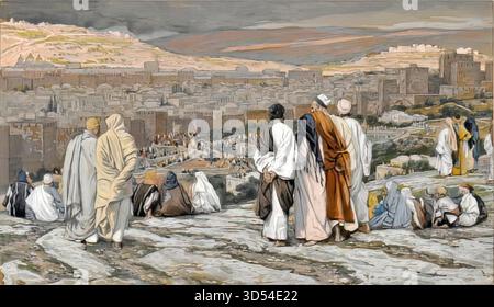 The Disciples Having Left Their Hiding Place Watch from Afar in Agony (Les disciples ayant quitt leur retraite assistent de loin au supplice) Stock Vector