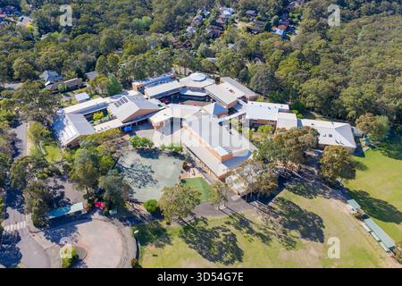 Drone aerial photograph of the Winmalee High School complex in the town of Winmalee in the Blue Mountains in NSW, Australia. Stock Photo