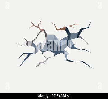 Hole with cracks in the wall on a transparent background Stock Vector