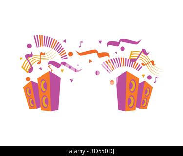 Speakers combined with Ribbons and Musical Notation as Symbolization of Music Festival or Performance Stock Vector