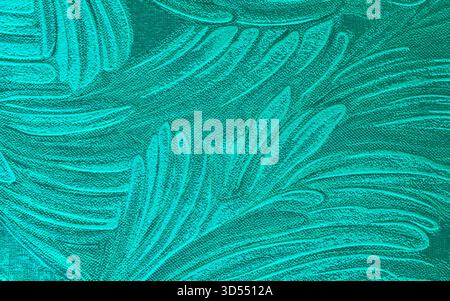 Turquoise Teal Embossed Tropical Palm Leaf Texture Abstract Background Aqua Pattern Luxury Wall Surface Modern Botanical Design Natural Organic Stock Photo