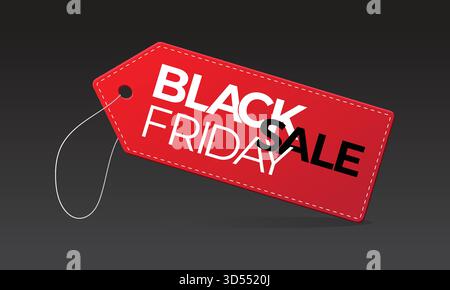 Black Friday Sale Red Tag On Isolated Black Background. Suitable For Black Friday Business Holiday Stock Vector