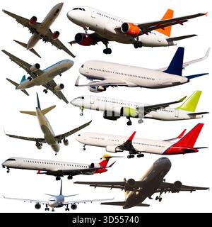Collage of different passenger airplanes Stock Photo