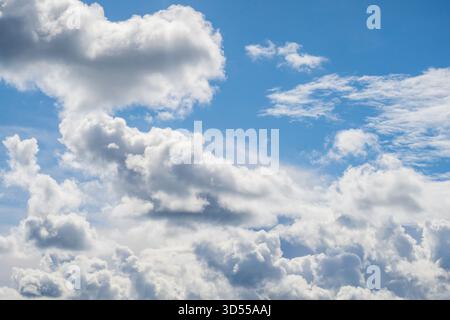 Sky with white fluffy clouds, natural photography taken in France Stock Photo