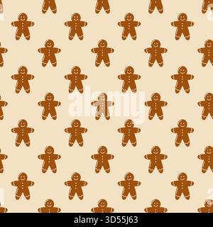 Seamless pattern with gingerbread men cookies. Vector cozy seasonal background. Festive bakery print. Stock Vector