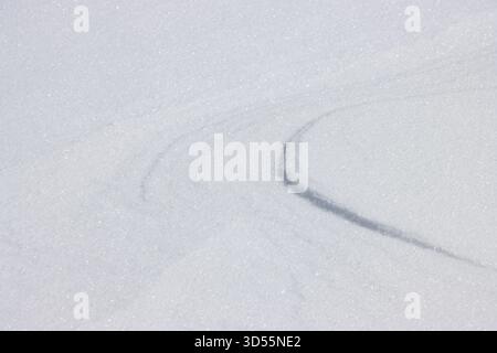 Curved lines in flat surface of fresh white snow Stock Photo