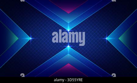 abstract futuristic technology background to visualize the digital age. The glowing neon blue geometric X pattern on a dark grid is modern presentatio Stock Vector