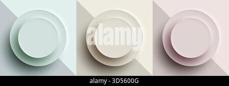 soft pastel background featuring a large central circle with subtle neumorphic 3d shadow effect, designed with smooth gradients for modern minimal art Stock Vector
