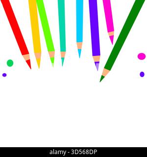 color pencils on white paper different colorful background poster banner template Stock Vector