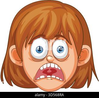 Vector illustration of a surprised girl with wide eyes, open mouth, and brown hair Stock Vector