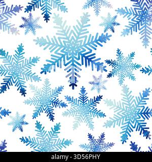 Seamless watercolor snowflake background hand drawing. Not AI, Vector illustrations Stock Vector