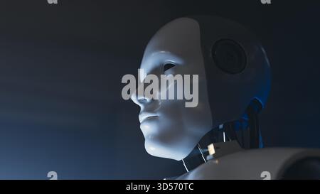 AI Robot Looking Forward | Future Technology and Machine Learning. 3d rendering Stock Photo