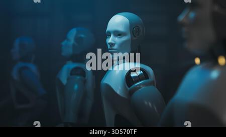 Mass Production of AI Humanoid Robots | Future Technology. 3d rendering Stock Photo