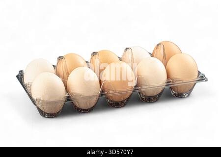 Isolated eggs in plastic tray Stock Photo