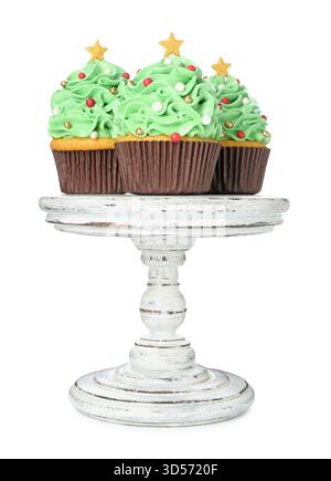 Christmas tree shaped cupcakes isolated on white Stock Photo