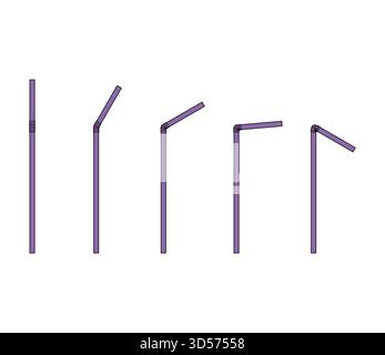 Set of plastic straw icon, party tube drink equipment symbol, vector illustration . Stock Vector