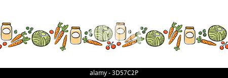 Seamless border frame of vegetables and mason jars. Stock Vector