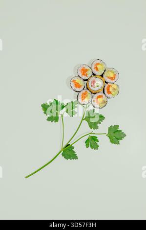 flower-shaped sushi rolls on the background Stock Photo