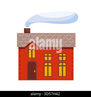 Hand-drawn house in flat style. Colorful, cozy buildings with smoke rising from the chimney. A residential estate, cottage, or villa. Stock Vector