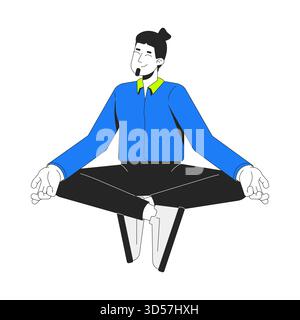 Caucasian business casual man meditating in lotus pose 2D cartoon character Stock Vector