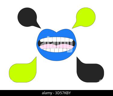 Mouth speaking with empty speech bubbles 2D cartoon object Stock Vector