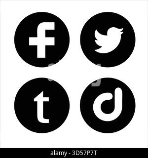 Modern Social Media Flat Icons Set – Facebook, Instagram, Twitter, LinkedIn & TikTok Pack Stock Vector