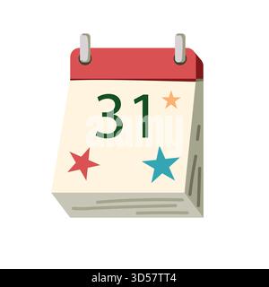 Flat style tear-off calendar. 31st of the month. Hand-drawn illustration. Stock Vector