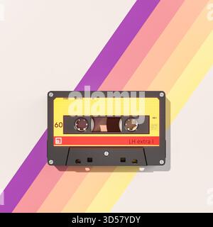 Cassette tape 3d diagonal colored stripes background Stock Photo