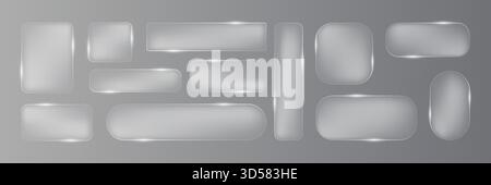 Liquid glass vector frames set collection in glassmorphism style. Rectangular glass vector illustration on isolated background. Transparent frame sign Stock Vector