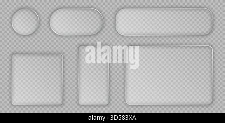 Liquid glass vector frames set collection in glassmorphism style. Rectangular glass vector illustration on isolated background. Transparent frame sign Stock Vector