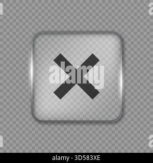 Liquid glass deny vector frame in glassmorphism style. Rectangular glass complete task vector illustration on isolated background. Transparent mirror Stock Vector