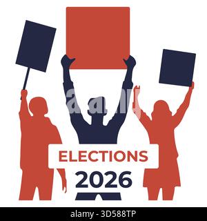 Election protest silhouettes holding signs and banner for 2026 democratic participation concept vector Stock Vector