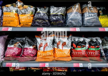 London UK, November 14 2025, Selection Of Popular Tyrrells Hand Baked Potato Crisp Savoury Snacks Stock Photo