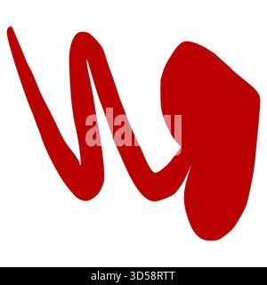 Abstract flowing red ribbon vector with dynamic curves and a solid blob shape on a white background, suitable for graphic design elements. Stock Vector