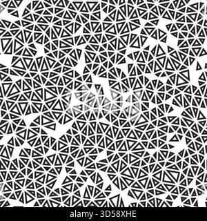 Abstract background with geometric mosaic shapes, tiny triangles in size. Black and white style. Geometric shapes outlined in a repeatable pattern. Stock Vector