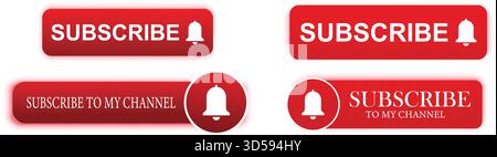 Subscribe Button with Notification Bell Icon Stock Vector