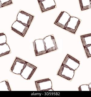 Simple open bible vector seamless pattern. Linocut black and white journal, bible study journal background.  Stock Vector