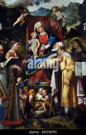 The Madonna and Child enthroned with Saints Barbara, Dominic, John the ...
