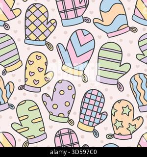 Cute Mittens Doodle seamless pattern. Vector illustration flat design background. Stock Vector