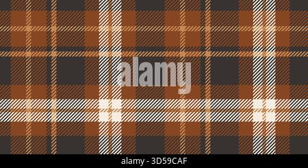A seamless tartan plaid pattern featuring a warm combination of brown, black, and white tones. Ideal for textile design, fashion, home decor, and crea Stock Vector