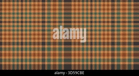 Classic hunting club tartan plaid pattern with rust orange, amber, forest green, brown. Traditional Scottish check textile with diagonal twill texture Stock Vector