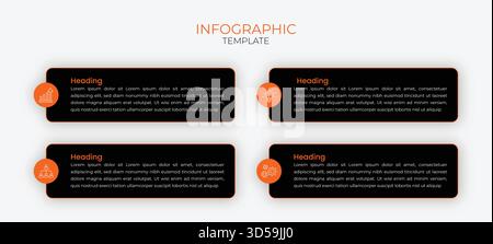 4 Steps Infographics Design Template - Graph, Pie chart, workflow layout, rectangle diagram, brochure, report, presentation Stock Vector