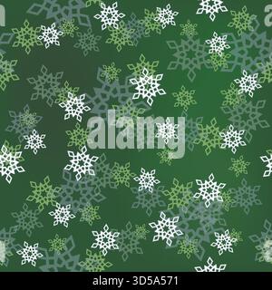 Classic christmas seamless pattern of snowflakes. Winter green background. White random snowflakes on dark green background. Christmas mood pattern fo Stock Vector