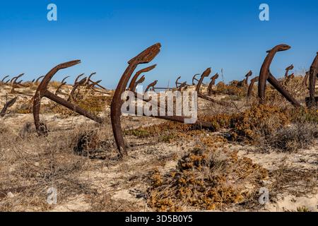 Cemitério das âncoras, anchor cemetery, around 250 iron anchors are displayed here. They were once used to anchor a network of nets on the seabed to c Stock Photo